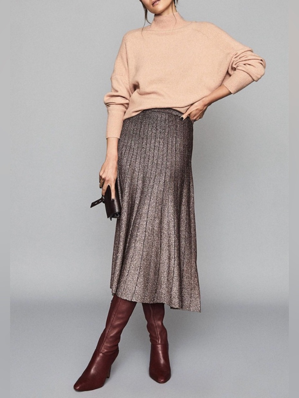 REISS Bea Pleat Effect Skirt
